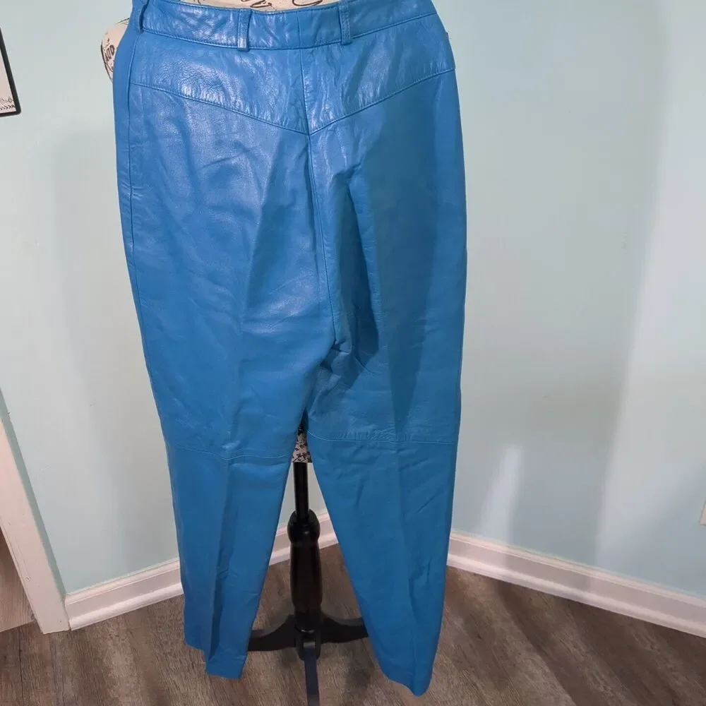 Vintage Norman's Atlanta blue leather pants women's size 8